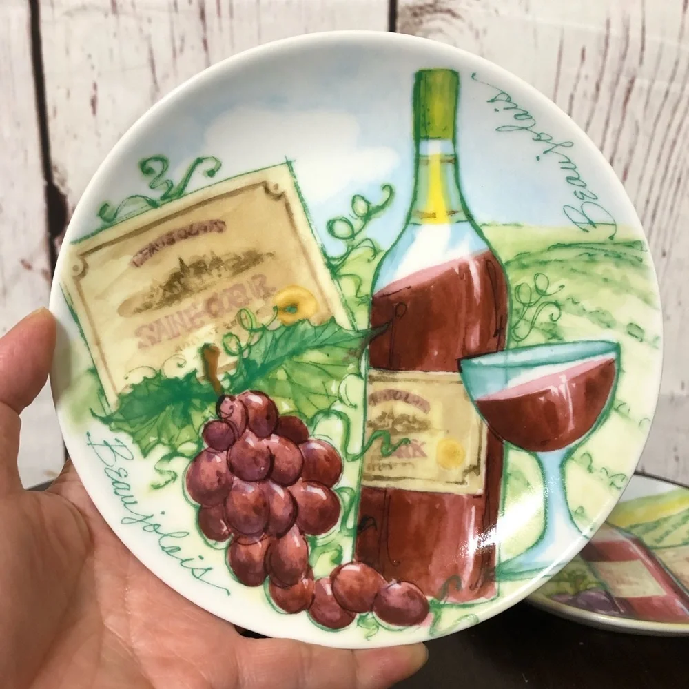 Boston Warehouse Wine Label Plates Set of four 6.5” Vintage 2003 collectible